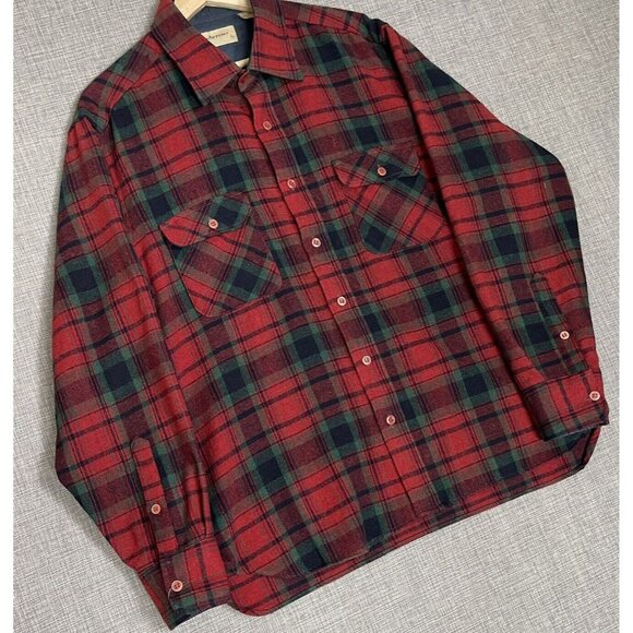 Vintage Arrow Shirt Mens Large Wool Tartan Plaid Red Long Sleeve Button - Picture 10 of 10